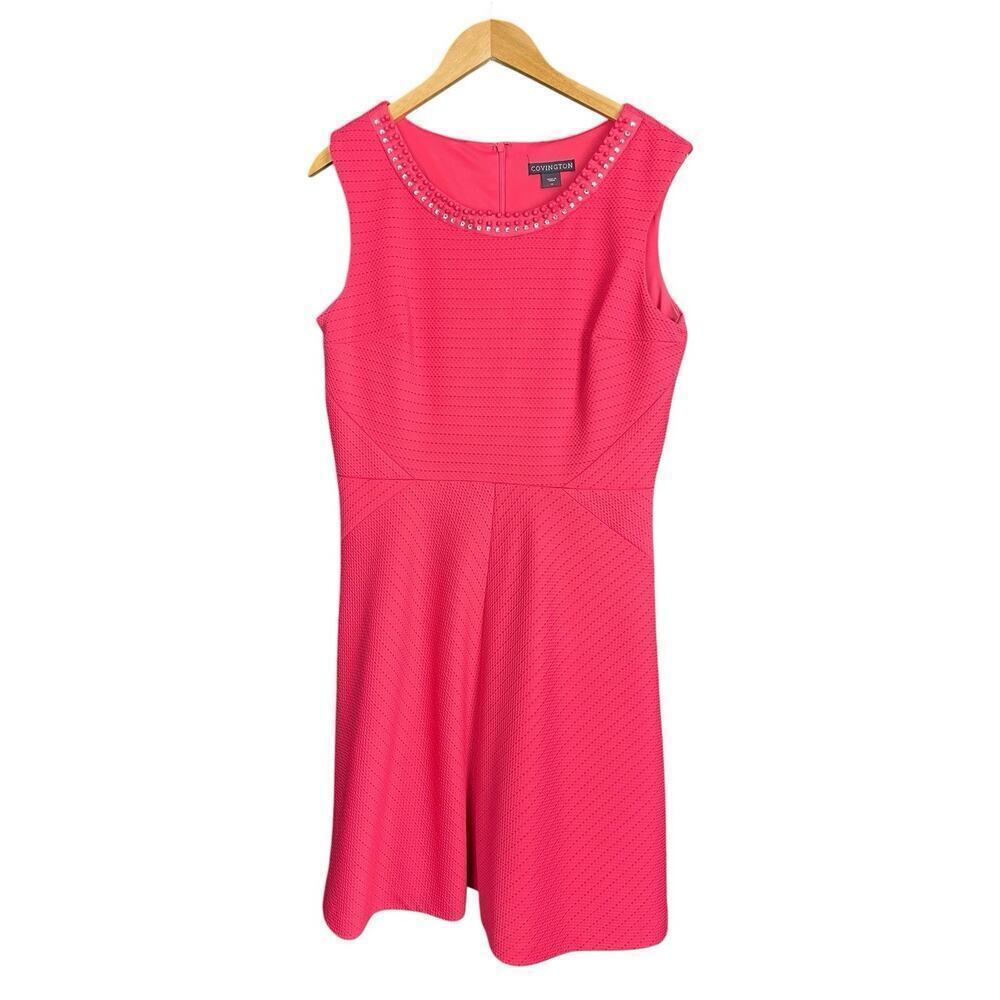 Covington Coral Pink Dress Women Size 12 Fit and Flare Beaded Office Wear Party